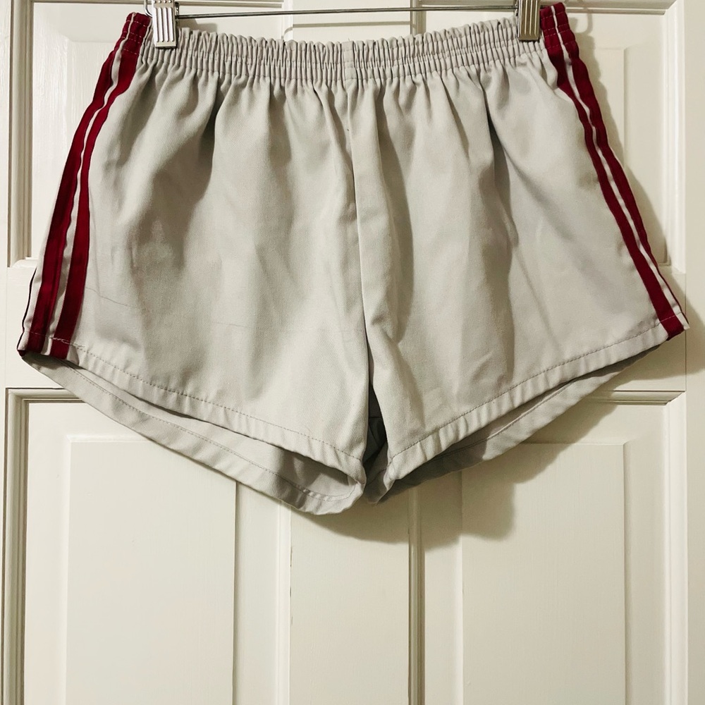 Vintage Women's Athletic Shorts in Gray with Maroon Stripes